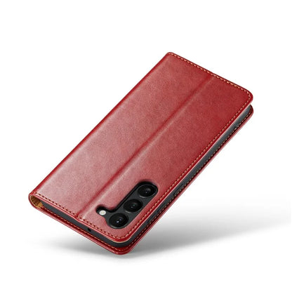 FIERRE SHANN For Samsung Galaxy S24+ Magnetic Case PU Leather+TPU Smart Phone Protector