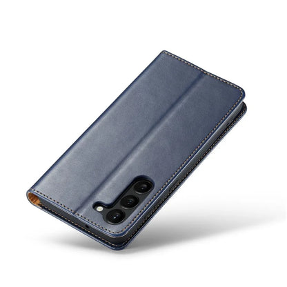 FIERRE SHANN For Samsung Galaxy S24+ Magnetic Case PU Leather+TPU Smart Phone Protector
