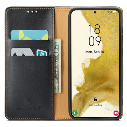 FIERRE SHANN For Samsung Galaxy S24+ Magnetic Case PU Leather+TPU Smart Phone Protector
