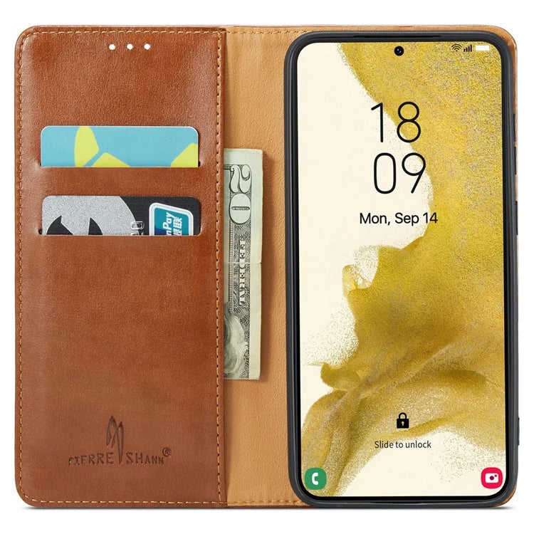 FIERRE SHANN For Samsung Galaxy S24+ Magnetic Case PU Leather+TPU Smart Phone Protector
