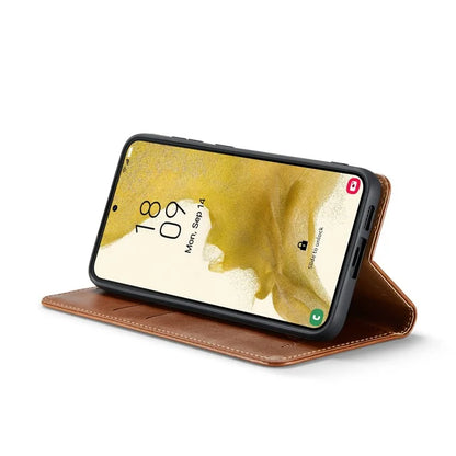 FIERRE SHANN For Samsung Galaxy S24+ Magnetic Case PU Leather+TPU Smart Phone Protector