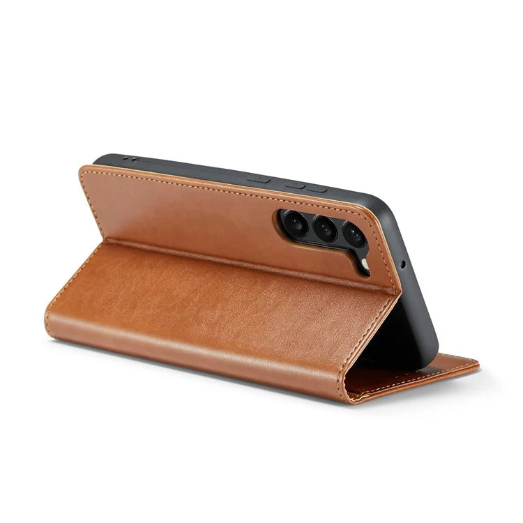 FIERRE SHANN For Samsung Galaxy S24+ Magnetic Case PU Leather+TPU Smart Phone Protector