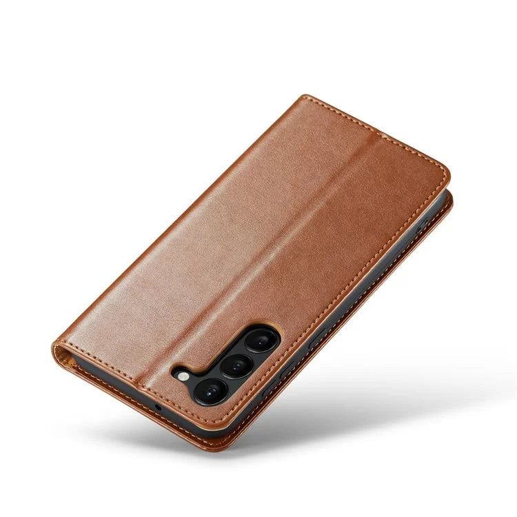FIERRE SHANN For Samsung Galaxy S24+ Magnetic Case PU Leather+TPU Smart Phone Protector
