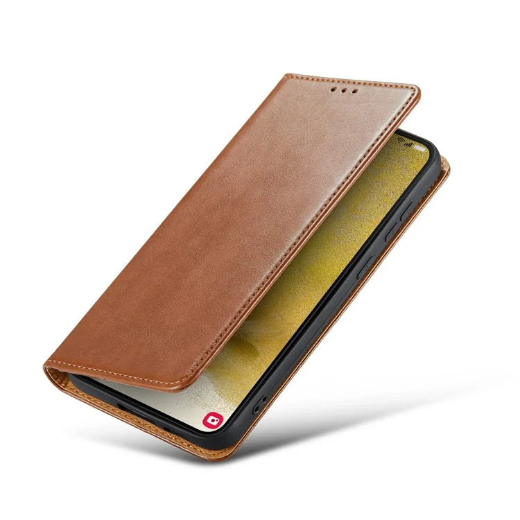 FIERRE SHANN For Samsung Galaxy S24+ Magnetic Case PU Leather+TPU Smart Phone Protector