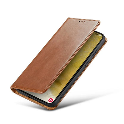 FIERRE SHANN For Samsung Galaxy S24+ Magnetic Case PU Leather+TPU Smart Phone Protector