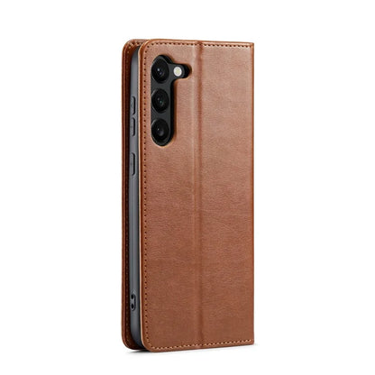 FIERRE SHANN For Samsung Galaxy S24+ Magnetic Case PU Leather+TPU Smart Phone Protector
