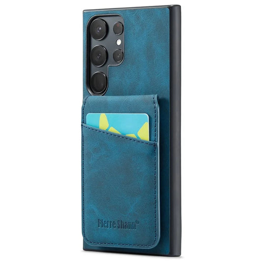 FIERRE SHANN For Samsung Galaxy S24 Ultra Case Crazy Horse Texture Card Slots Phone Cover