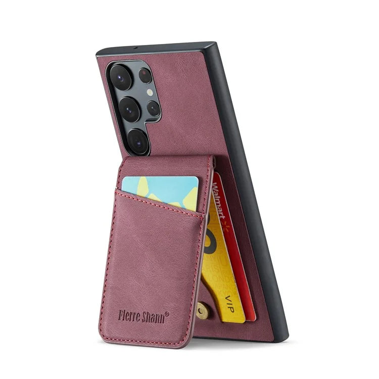 FIERRE SHANN For Samsung Galaxy S24 Ultra Case Crazy Horse Texture Card Slots Phone Cover