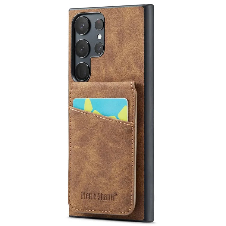 FIERRE SHANN For Samsung Galaxy S24 Ultra Case Crazy Horse Texture Card Slots Phone Cover