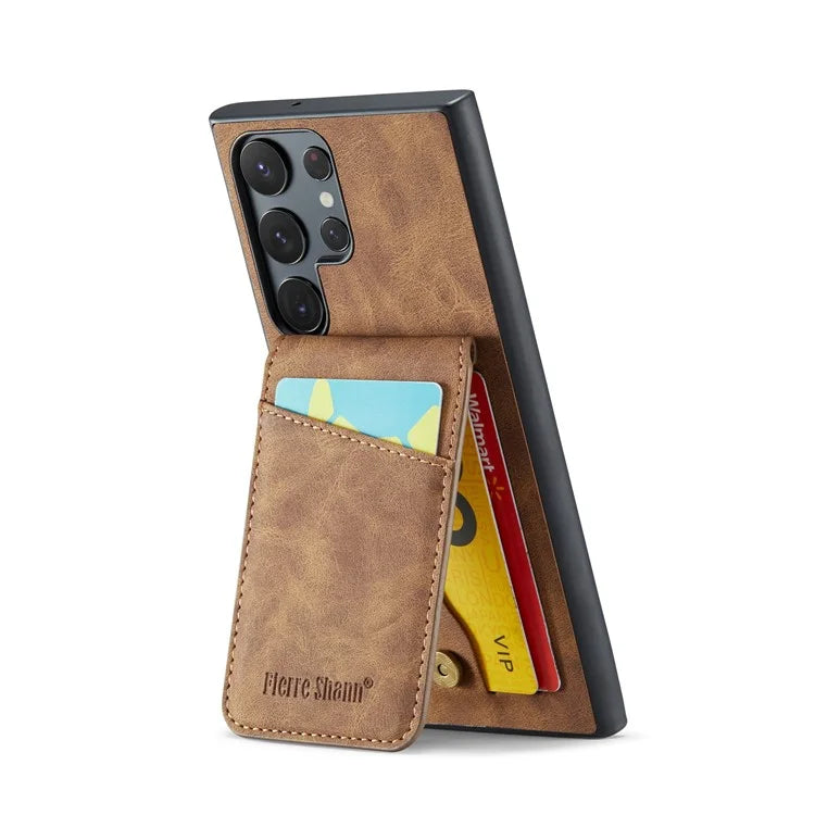FIERRE SHANN For Samsung Galaxy S24 Ultra Case Crazy Horse Texture Card Slots Phone Cover
