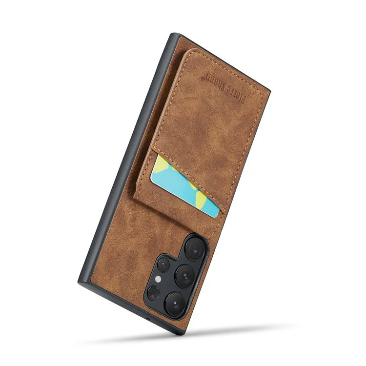 FIERRE SHANN For Samsung Galaxy S24 Ultra Case Crazy Horse Texture Card Slots Phone Cover