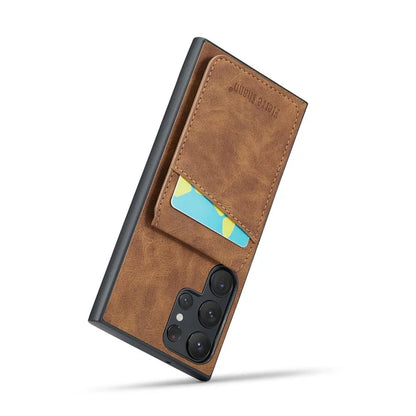FIERRE SHANN For Samsung Galaxy S24 Ultra Case Crazy Horse Texture Card Slots Phone Cover