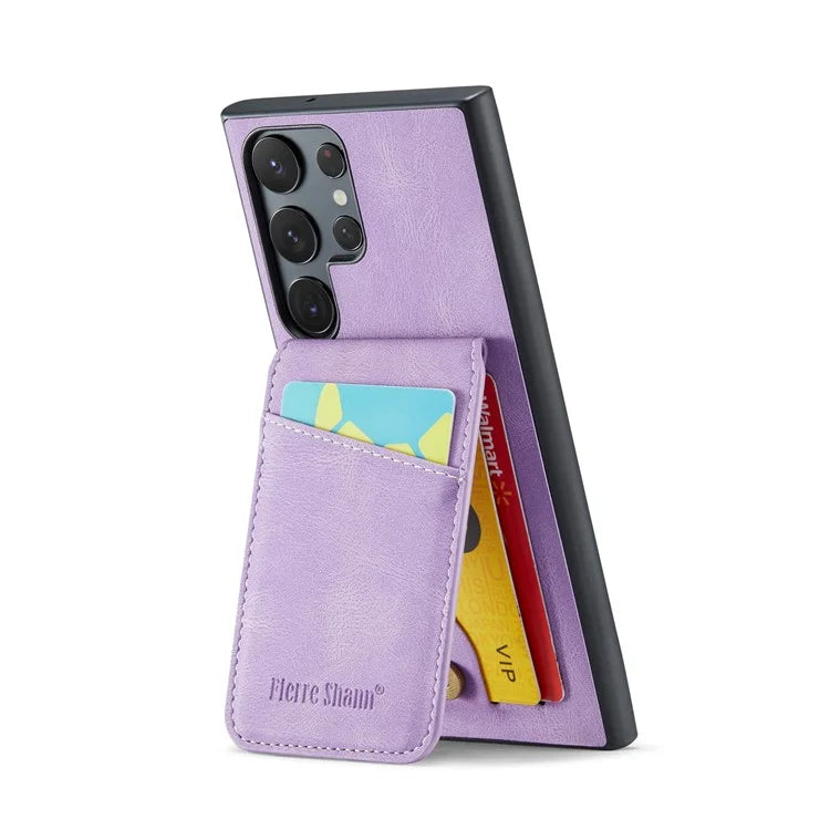 FIERRE SHANN For Samsung Galaxy S24 Ultra Case Crazy Horse Texture Card Slots Phone Cover