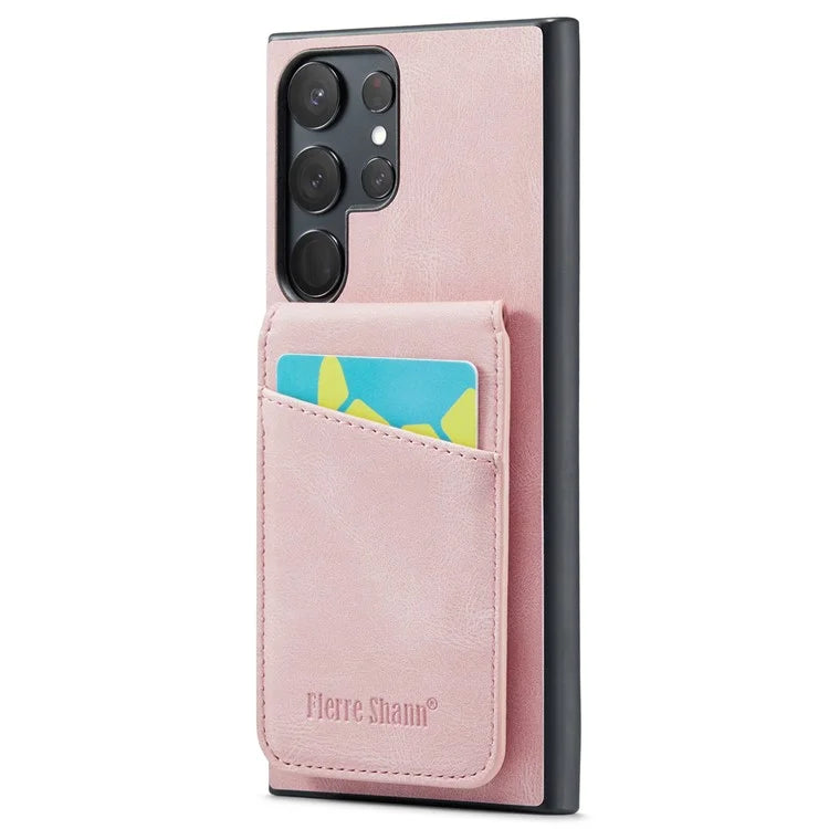 FIERRE SHANN For Samsung Galaxy S24 Ultra Case Crazy Horse Texture Card Slots Phone Cover