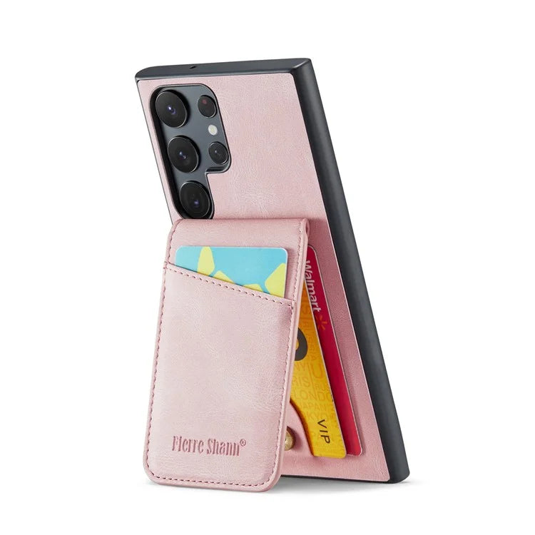 FIERRE SHANN For Samsung Galaxy S24 Ultra Case Crazy Horse Texture Card Slots Phone Cover