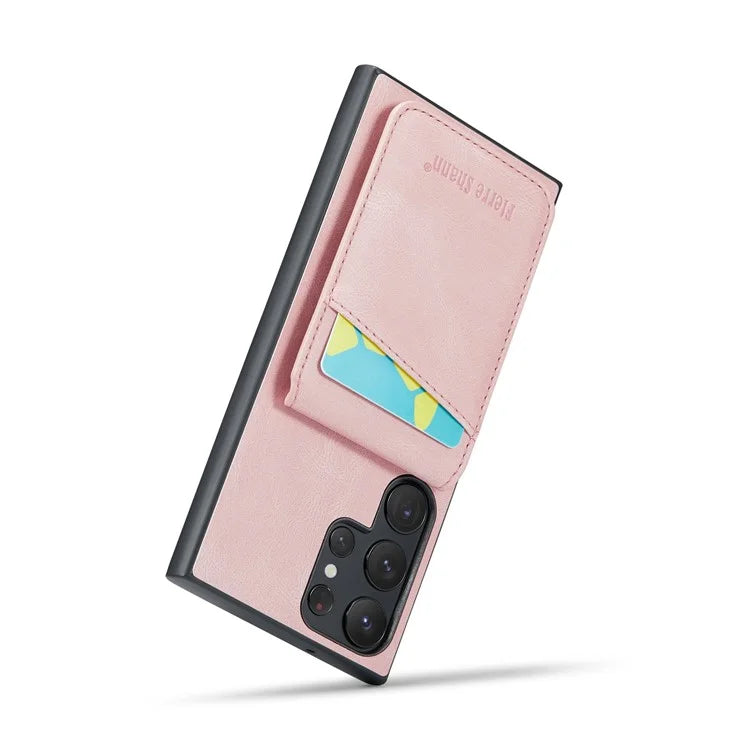 FIERRE SHANN For Samsung Galaxy S24 Ultra Case Crazy Horse Texture Card Slots Phone Cover