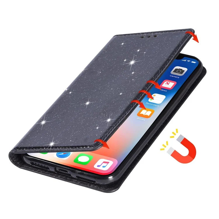 For Samsung Galaxy S24+ Case Card Holder Glittery Leather Stand Cover