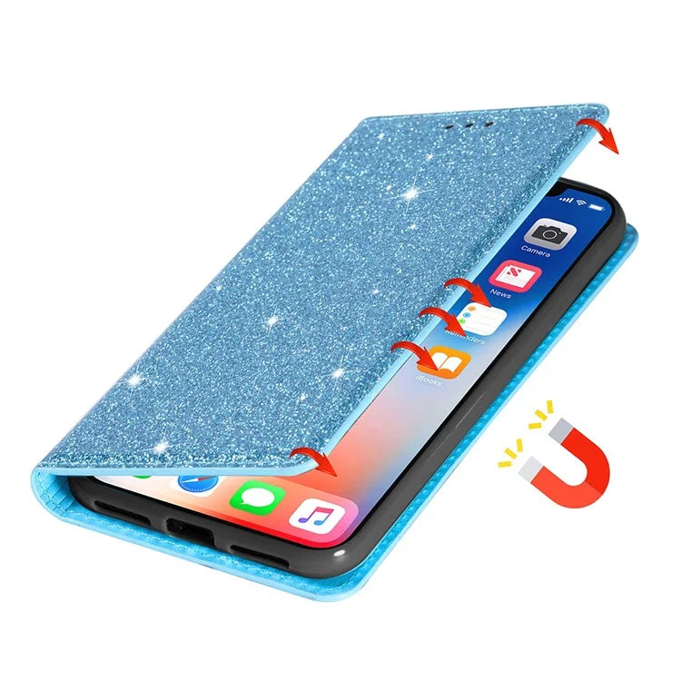 For Samsung Galaxy S24+ Case Card Holder Glittery Leather Stand Cover