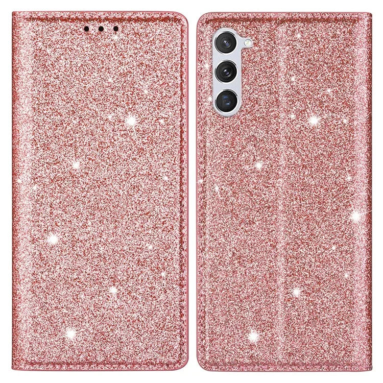 For Samsung Galaxy S24+ Case Card Holder Glittery Leather Stand Cover