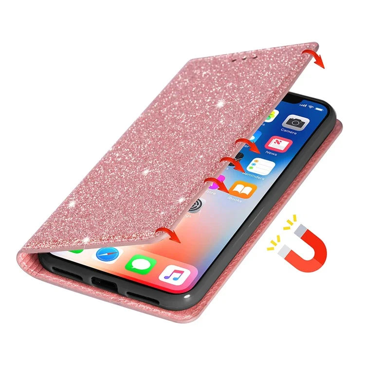 For Samsung Galaxy S24+ Case Card Holder Glittery Leather Stand Cover