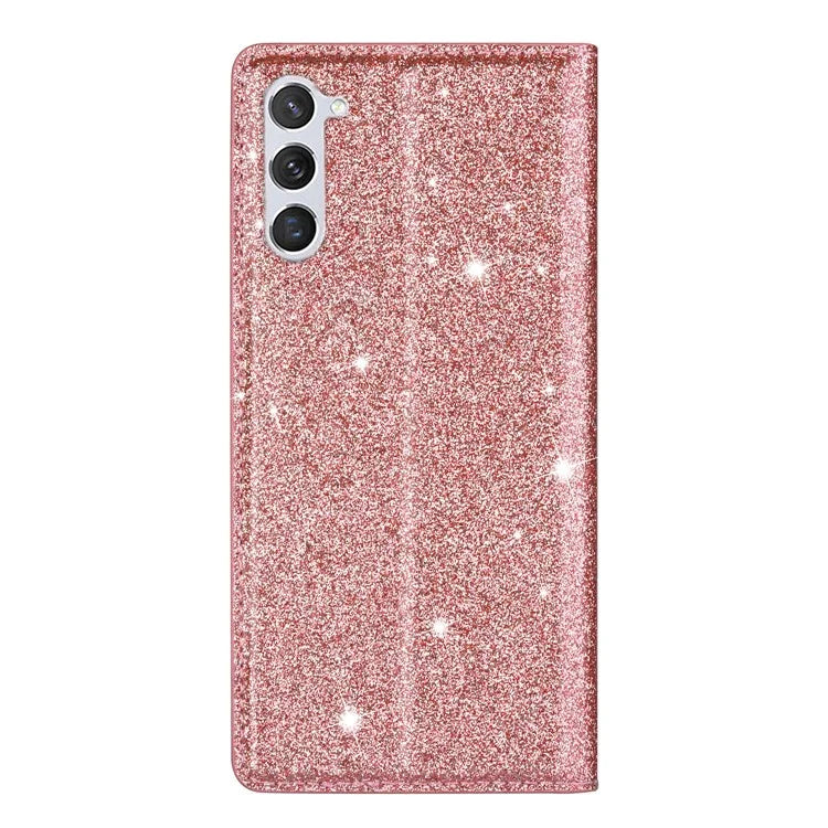For Samsung Galaxy S24+ Case Card Holder Glittery Leather Stand Cover