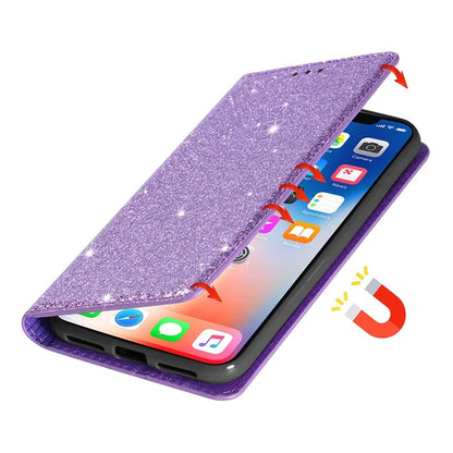 For Samsung Galaxy S24+ Case Card Holder Glittery Leather Stand Cover