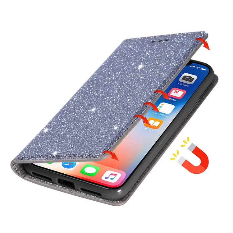 For Samsung Galaxy S24+ Case Card Holder Glittery Leather Stand Cover