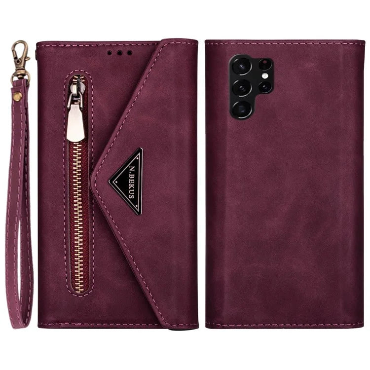 N.BEKUS For Samsung Galaxy S24 Ultra Wallet Cell Phone Cases with Short + Long Strap