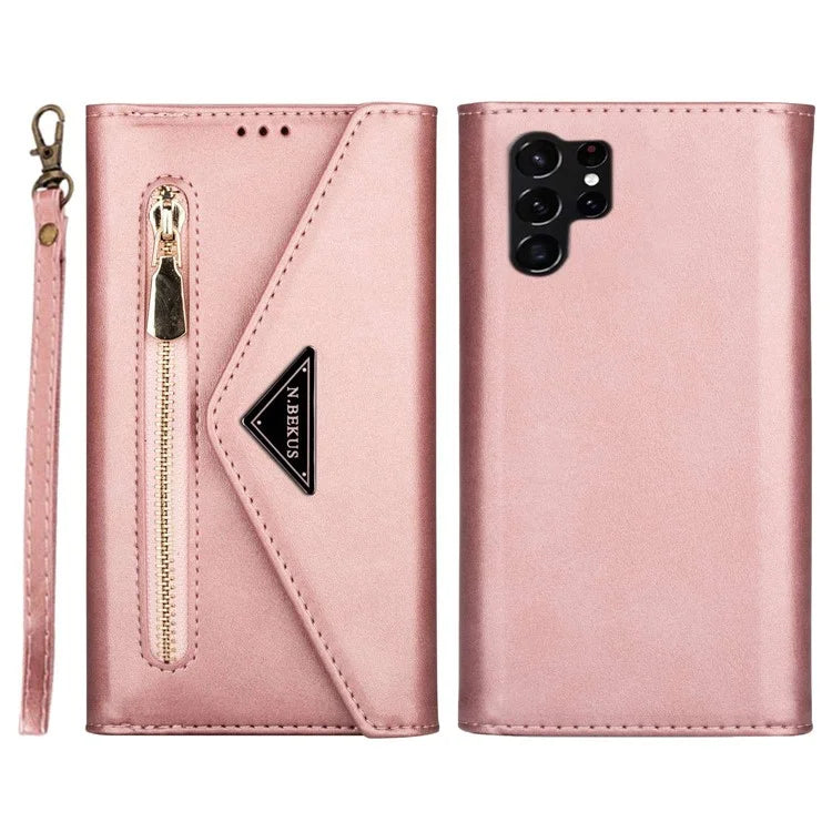 N.BEKUS For Samsung Galaxy S24 Ultra Wallet Cell Phone Cases with Short + Long Strap