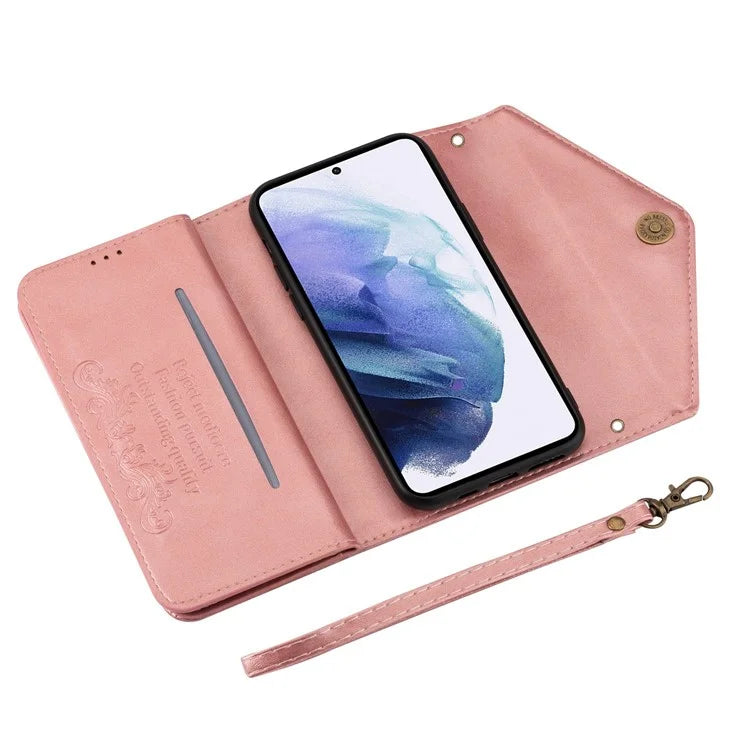 N.BEKUS For Samsung Galaxy S24 Ultra Wallet Cell Phone Cases with Short + Long Strap
