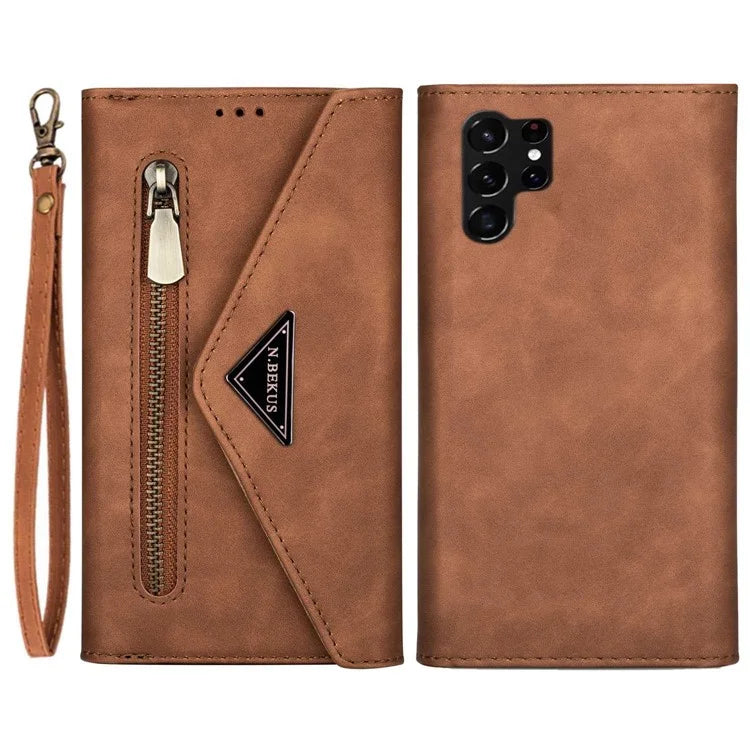 N.BEKUS For Samsung Galaxy S24 Ultra Wallet Cell Phone Cases with Short + Long Strap