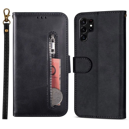 For Samsung Galaxy S24 Ultra Case Zipper Pocket Calf Texture Leather Phone Cover
