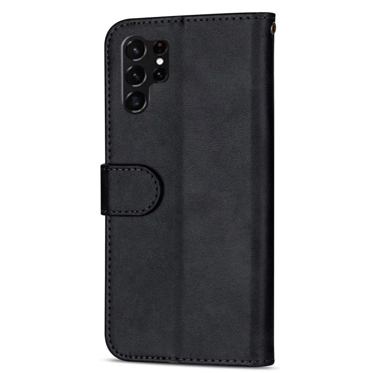 For Samsung Galaxy S24 Ultra Case Zipper Pocket Calf Texture Leather Phone Cover