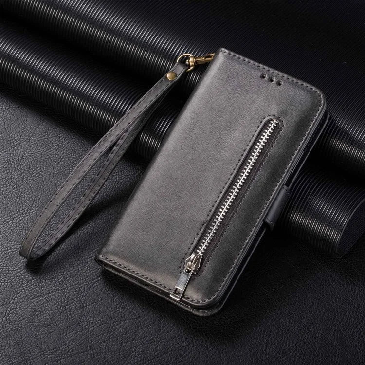 For Samsung Galaxy S24 Ultra Case Zipper Pocket Calf Texture Leather Phone Cover