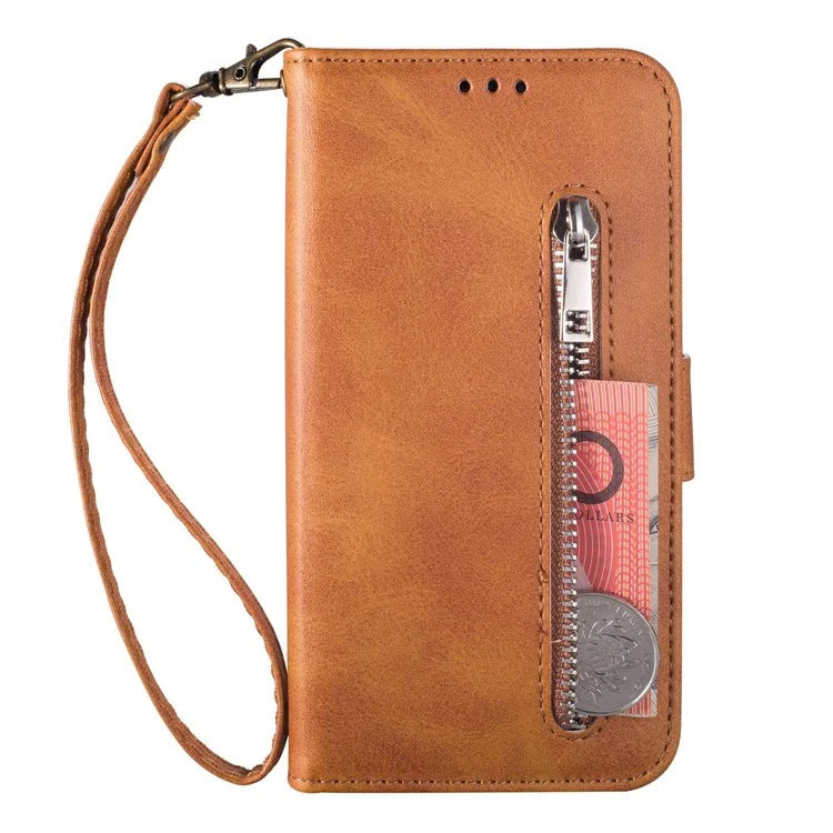 For Samsung Galaxy S24 Ultra Case Zipper Pocket Calf Texture Leather Phone Cover