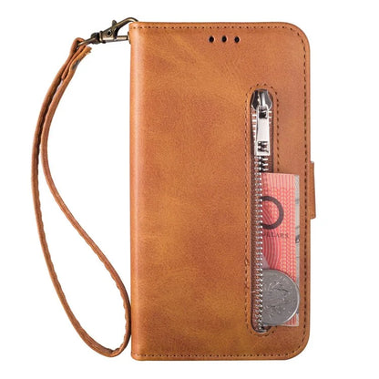 For Samsung Galaxy S24 Ultra Case Zipper Pocket Calf Texture Leather Phone Cover