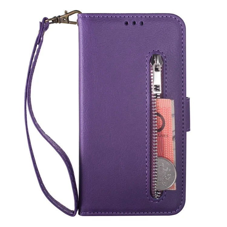 For Samsung Galaxy S24 Ultra Case Zipper Pocket Calf Texture Leather Phone Cover