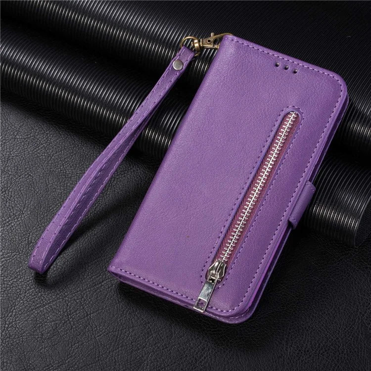 For Samsung Galaxy S24 Ultra Case Zipper Pocket Calf Texture Leather Phone Cover