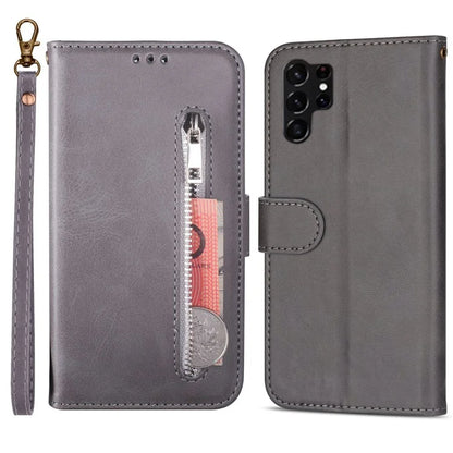 For Samsung Galaxy S24 Ultra Case Zipper Pocket Calf Texture Leather Phone Cover