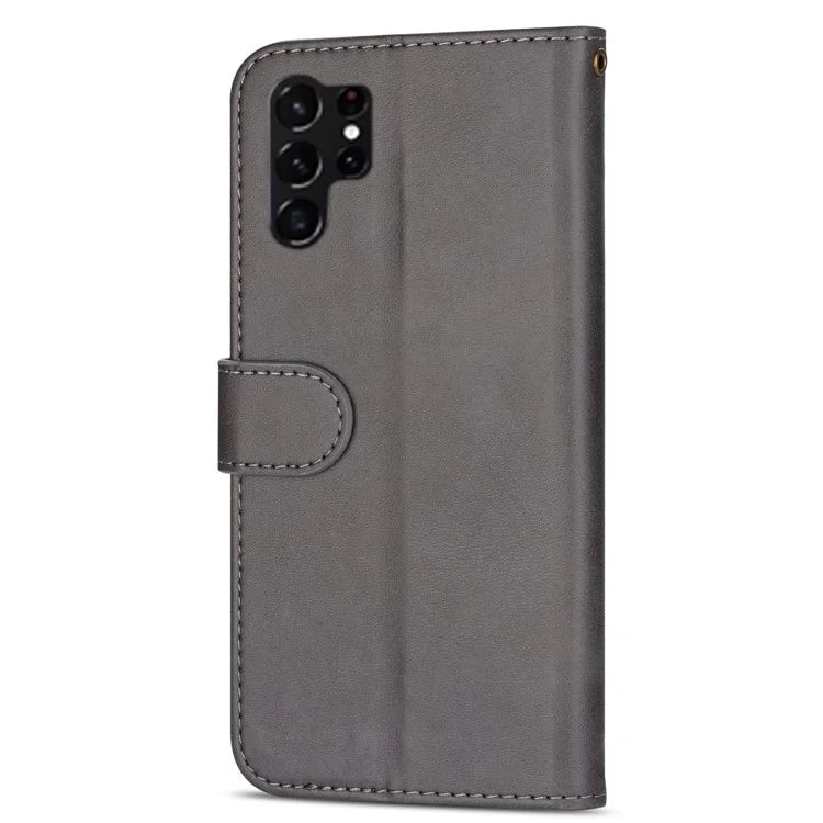 For Samsung Galaxy S24 Ultra Case Zipper Pocket Calf Texture Leather Phone Cover