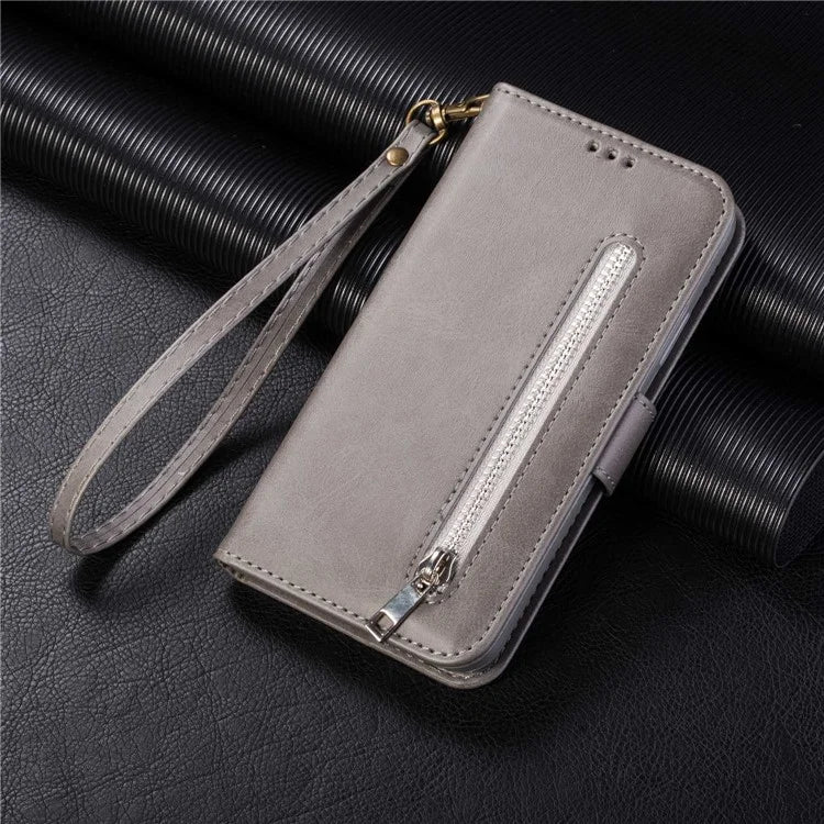 For Samsung Galaxy S24 Ultra Case Zipper Pocket Calf Texture Leather Phone Cover