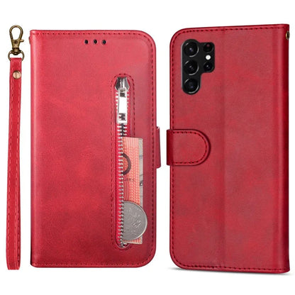 For Samsung Galaxy S24 Ultra Case Zipper Pocket Calf Texture Leather Phone Cover