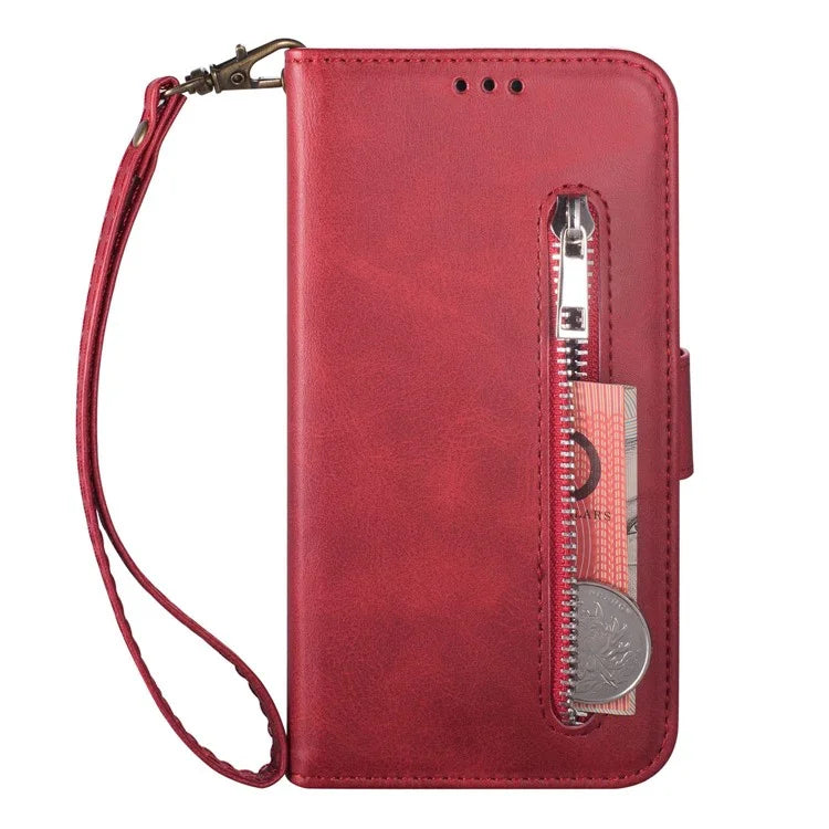 For Samsung Galaxy S24 Ultra Case Zipper Pocket Calf Texture Leather Phone Cover