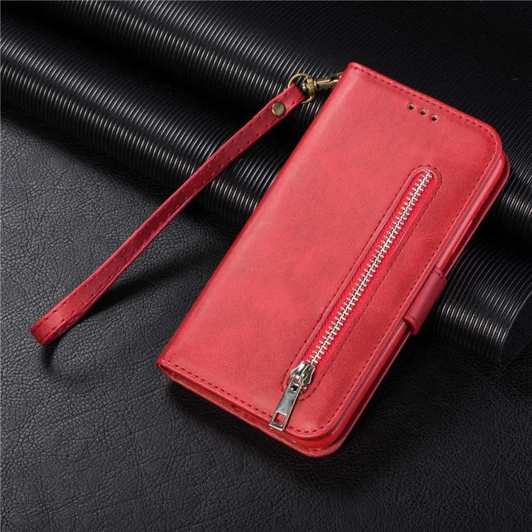 For Samsung Galaxy S24 Ultra Case Zipper Pocket Calf Texture Leather Phone Cover