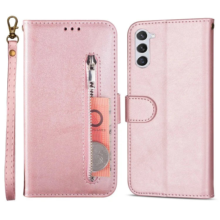 For Samsung Galaxy S24 Ultra Case Zipper Pocket Calf Texture Leather Phone Cover