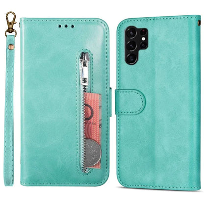 For Samsung Galaxy S24 Ultra Case Zipper Pocket Calf Texture Leather Phone Cover