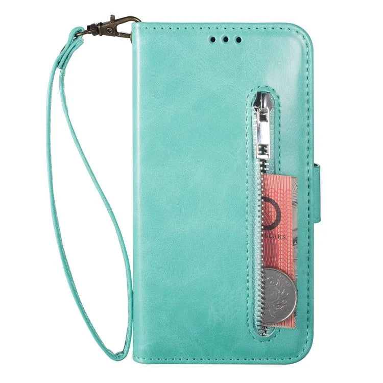 For Samsung Galaxy S24 Ultra Case Zipper Pocket Calf Texture Leather Phone Cover