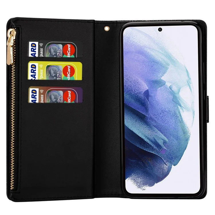 For Samsung Galaxy S24 Ultra Leather Case Zipper Wallet Glittery Phone Cover
