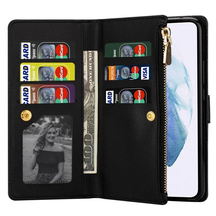 For Samsung Galaxy S24 Ultra Leather Case Zipper Wallet Glittery Phone Cover