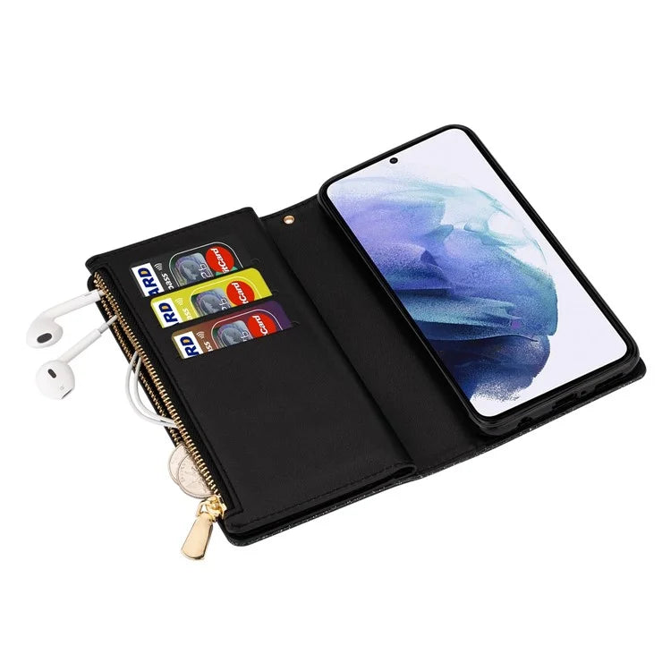 For Samsung Galaxy S24 Ultra Leather Case Zipper Wallet Glittery Phone Cover
